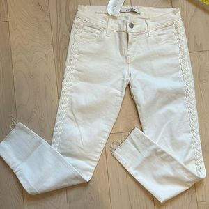 J BRAND Cropped braided raw hem white Jeans 24